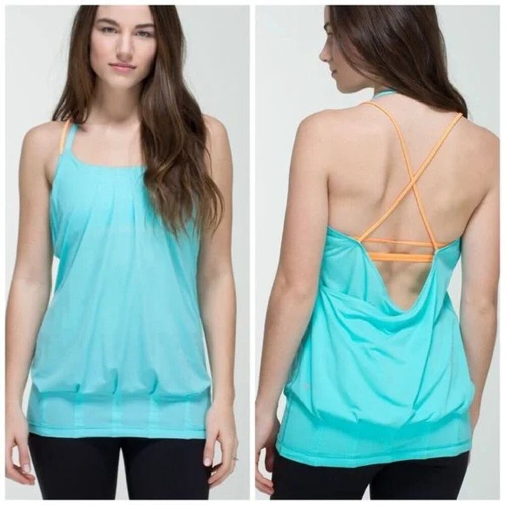 Lululemon 8 Flow and Go Tank Angel Blue Creamsicle FLAWED